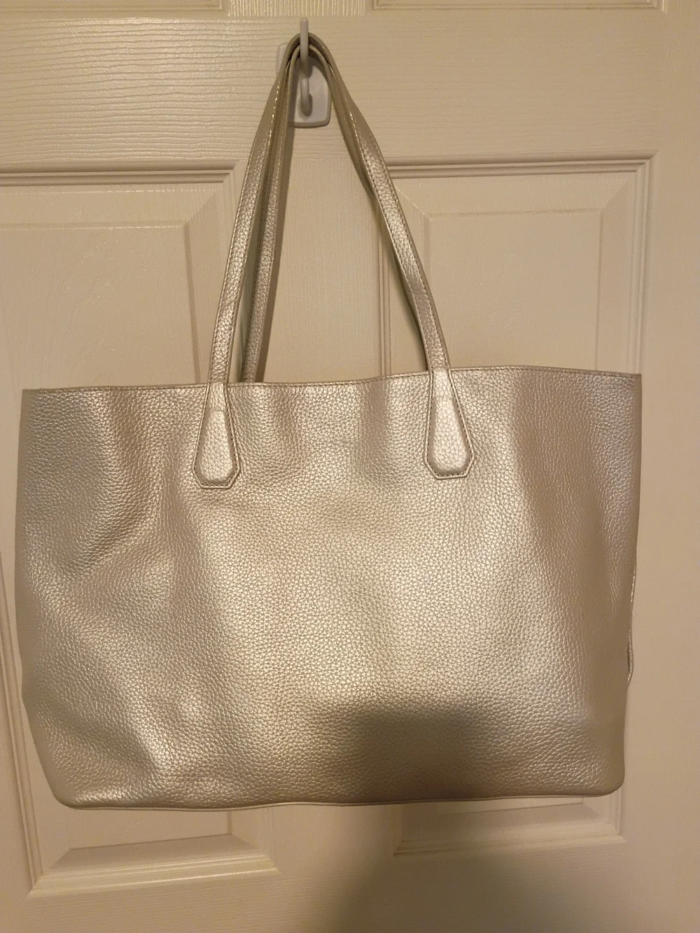 Tory Burch Metallic Silver Pebbled Leather Tote NWOT